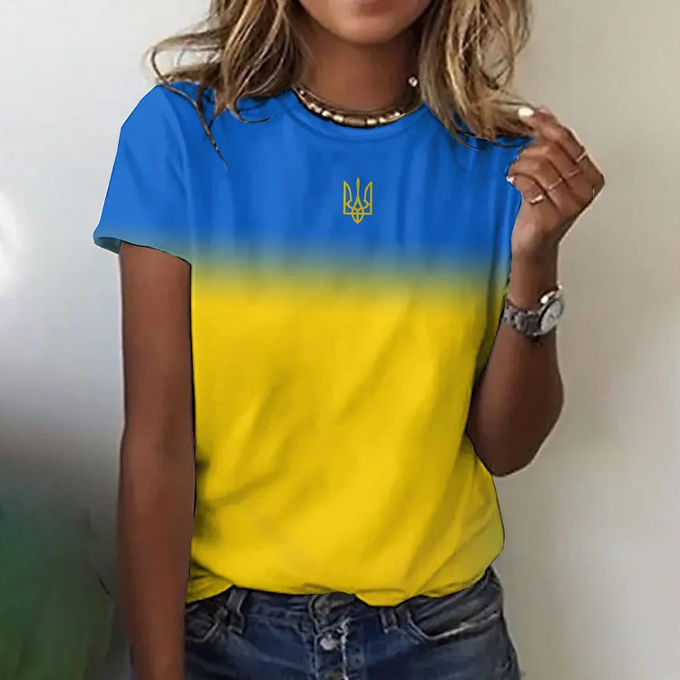 VChics Women's Ukraine Gradient Art Print Round Neck T-shirt
