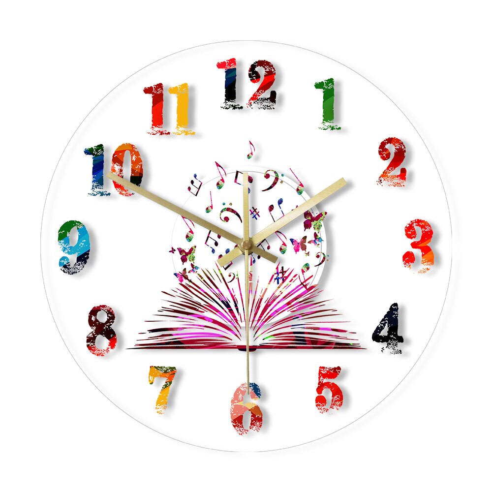 

Book Music Note Crayon - Frameless Acrylic Wall Clock, 501 Original