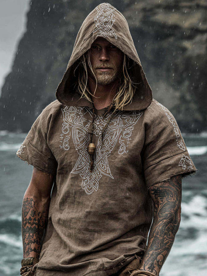 Men's Viking Inspired Yggdrasil Totem Rune Short Sleeve Hoodie / Rvogue / Rvogue