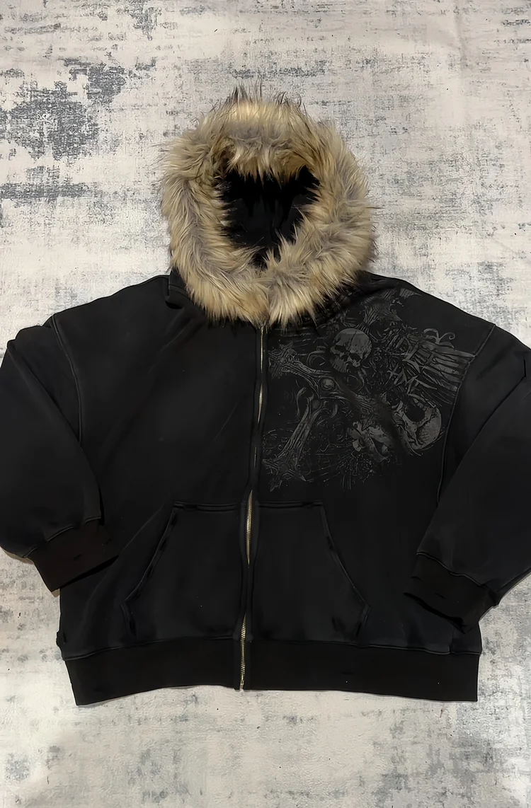 PROFOUND CROSS FUR ZIP-UP HOODIE(Buy 2 Free Shipping)