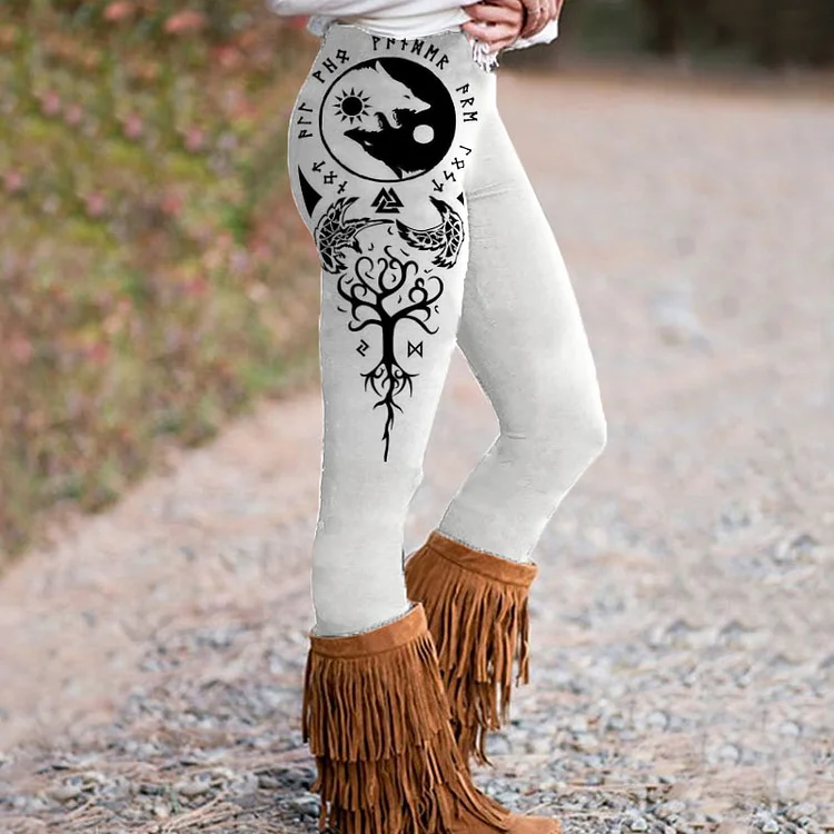 VChics Western Tribal Viking Art Printed Casual Leggings