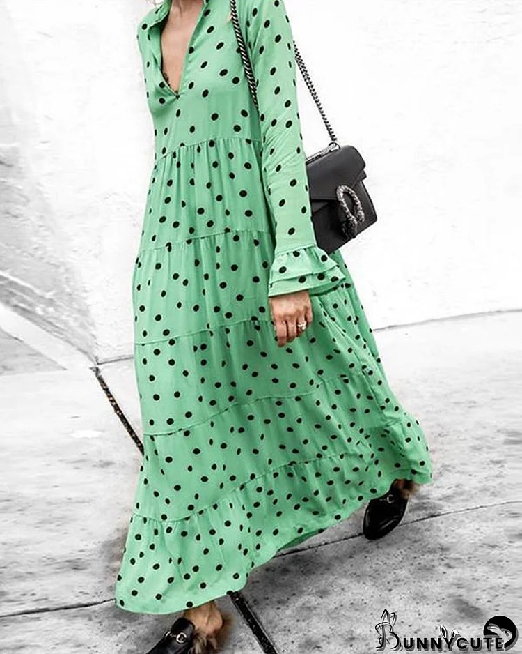 Polka-dot Long Sleeves Maxi Dress