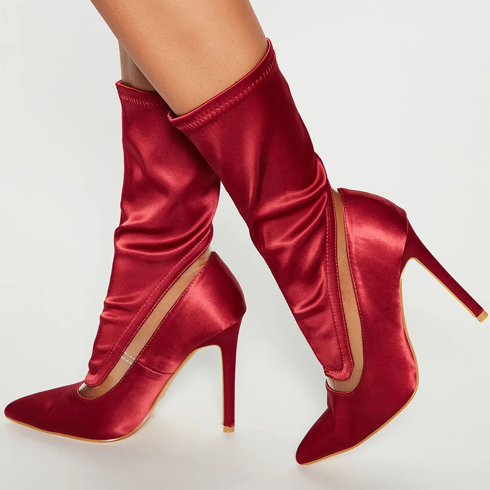 Red Stain Pointy Toe New Year Ankle Boots