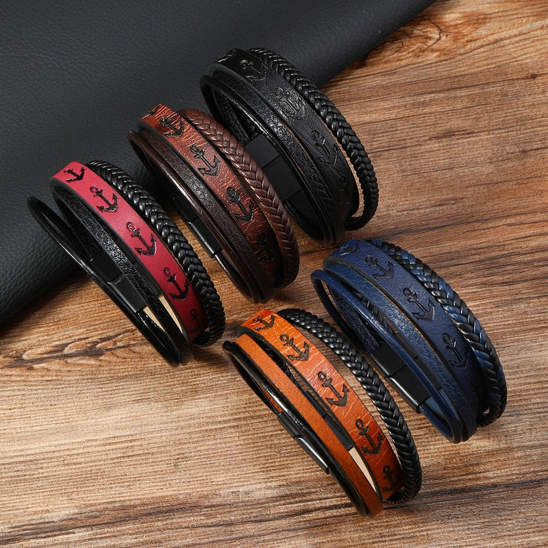 Vintage Style Minimalist Geometric Pu Leather Alloy Men's Bracelets Men Cord & Leather Bracelets