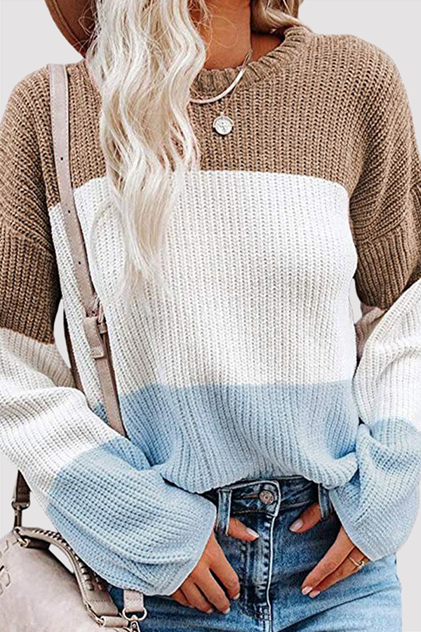 Casual Patchwork Contrast O Neck Tops(8 Colors)