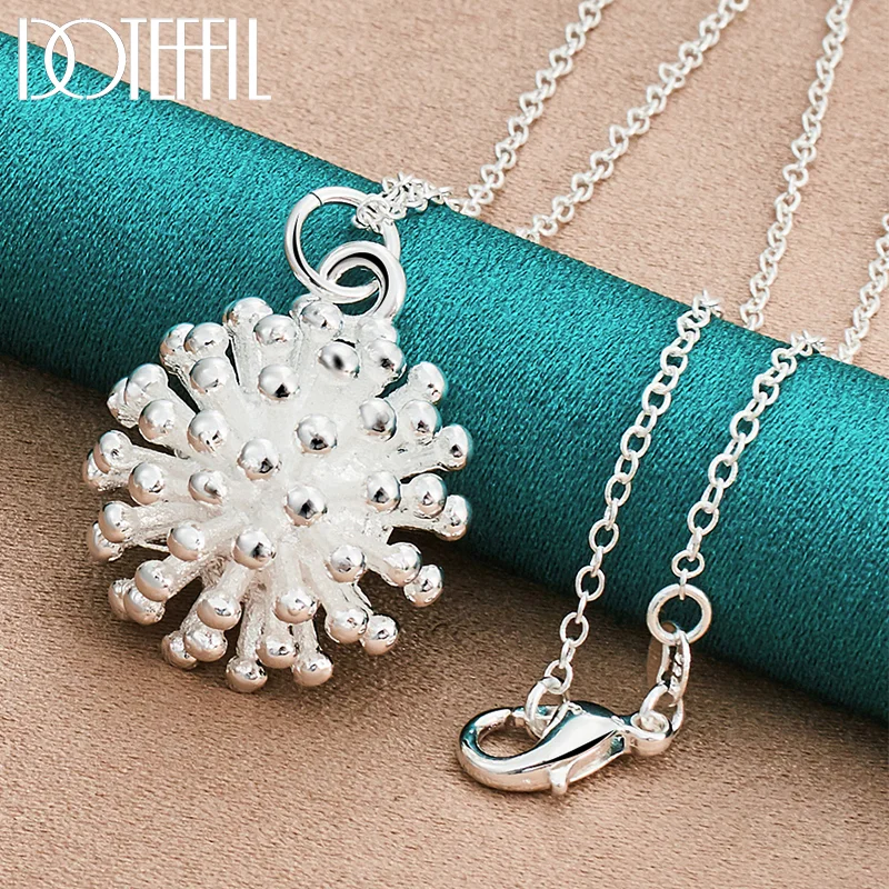 DOTEFFIL 925 Sterling Silver 18-30 Inch Chain Fireworks Coral Pendant Necklace For Women Man Jewelry