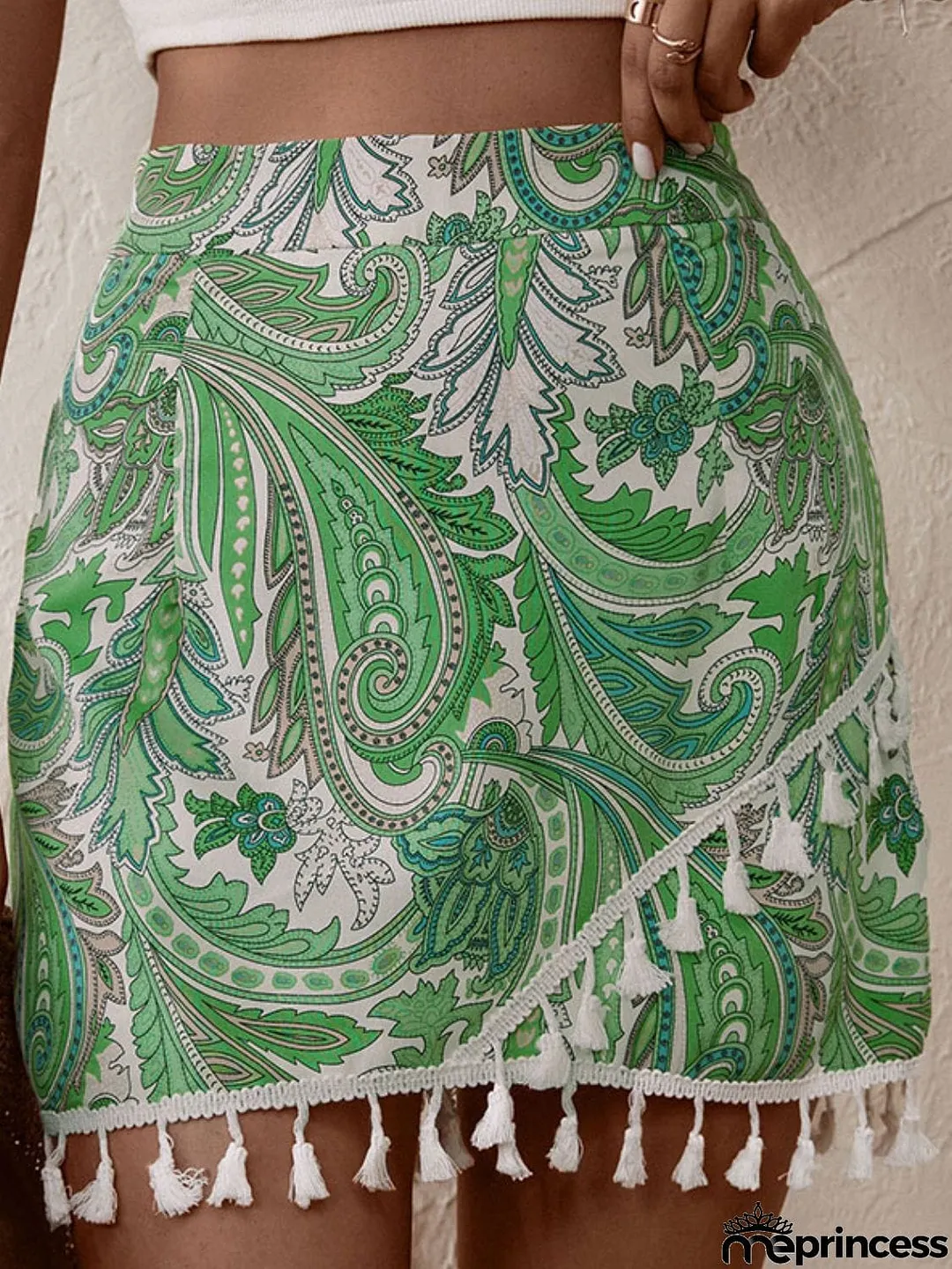 Printed Tassel Hem Shorts