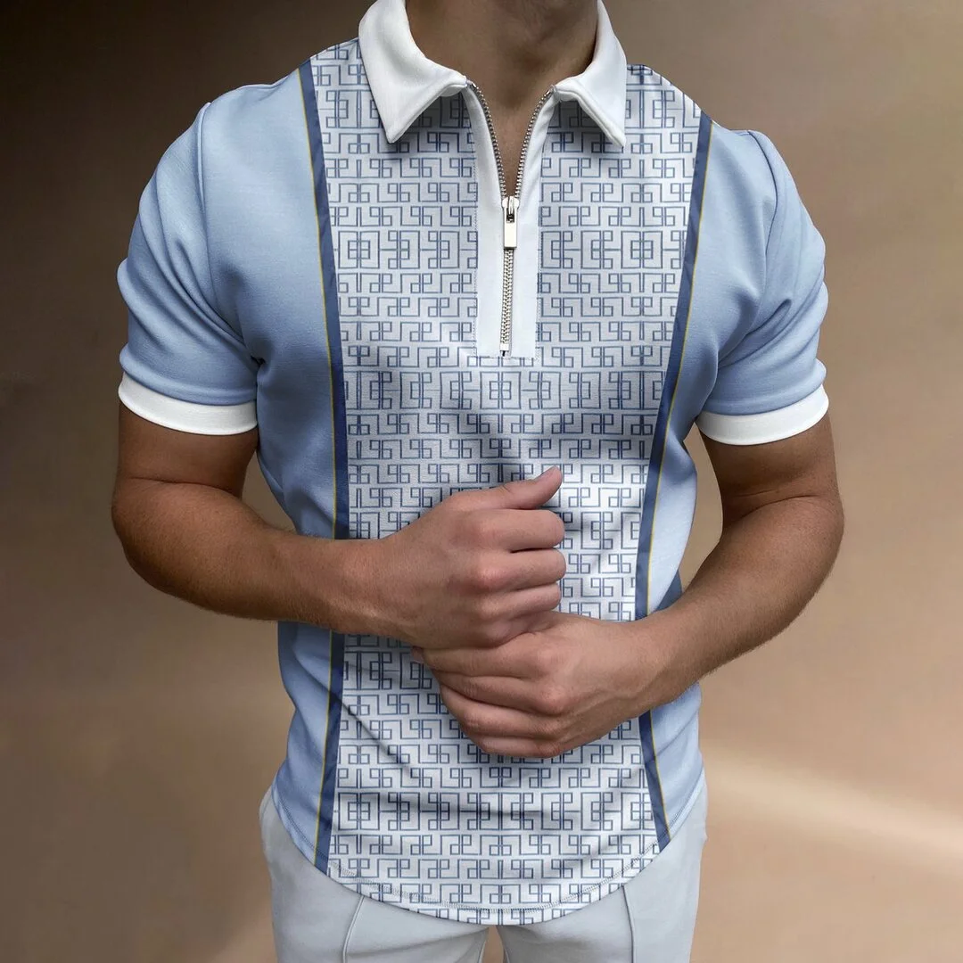 Maze graphic print fashion casual polo shirt