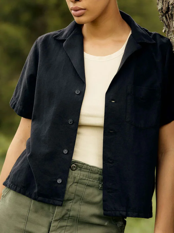 comfortable solid color cotton linen ladies shirt short sleeve