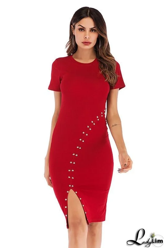 Black Slit Beaded Slim Fit Dress