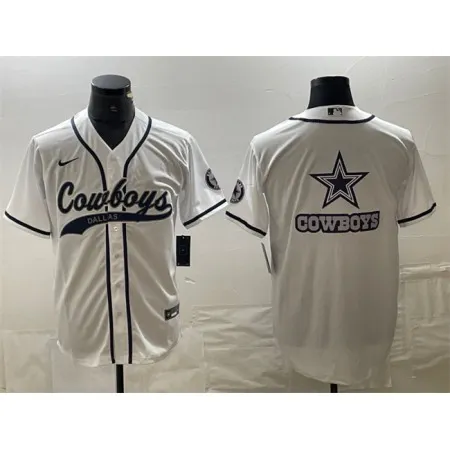 Men's Dallas Cowboys White Team Big Logo With Patch Cool Base Stitched Baseball Jersey UF5T