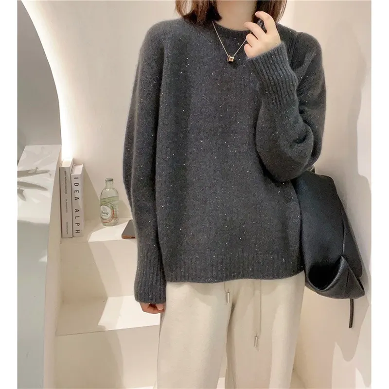 Churchf Churchf Bright Beautiful Star Blue Head Sweater Autumn Winter New Korean Version Loose Show Thin Bottom Knit Sweater Female
