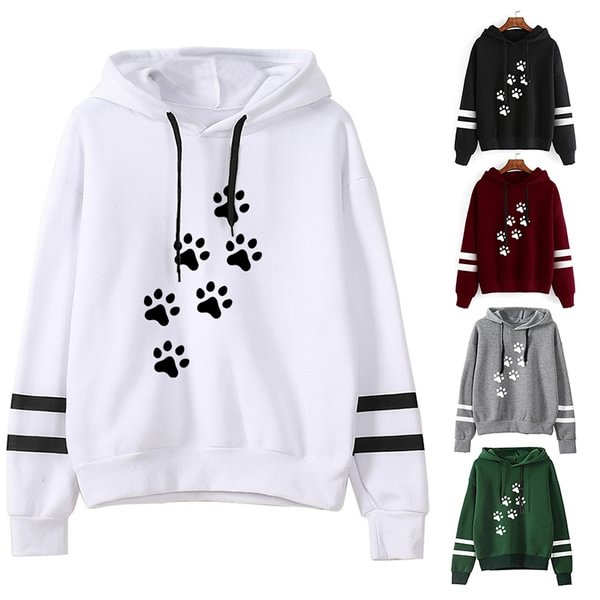 Autumn\/winter Women's Fashion Hoodie Casual Loose Sweater Long Sleeve Printed Cat Paw Hoodie Size for Teenagers - Shop Trendy Women's Fashion | TeeYours