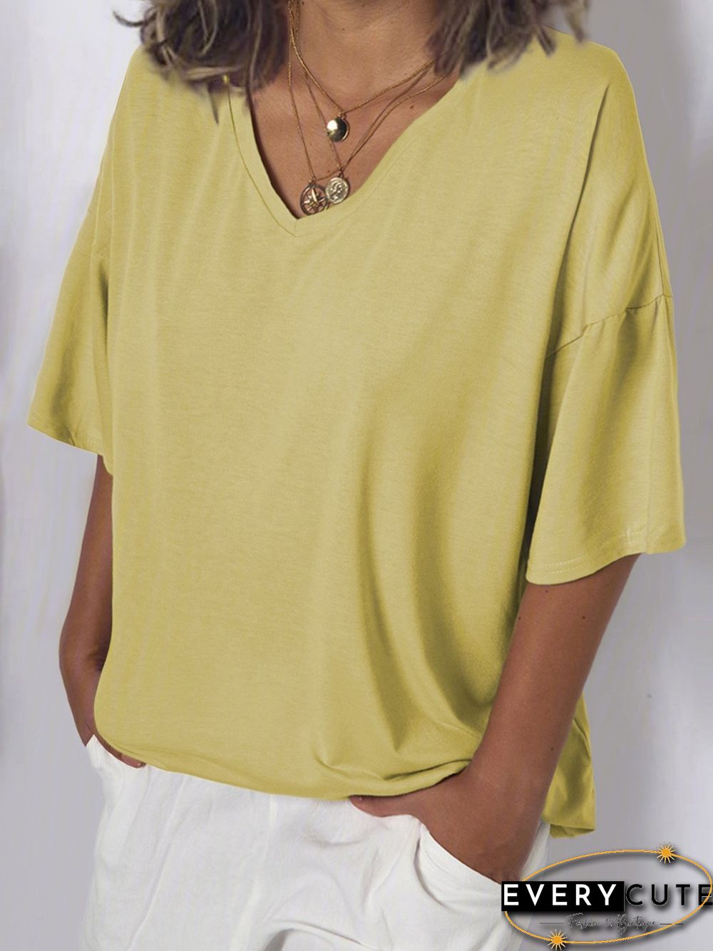 Women V Neck Cotton T Shirt Top Tunic