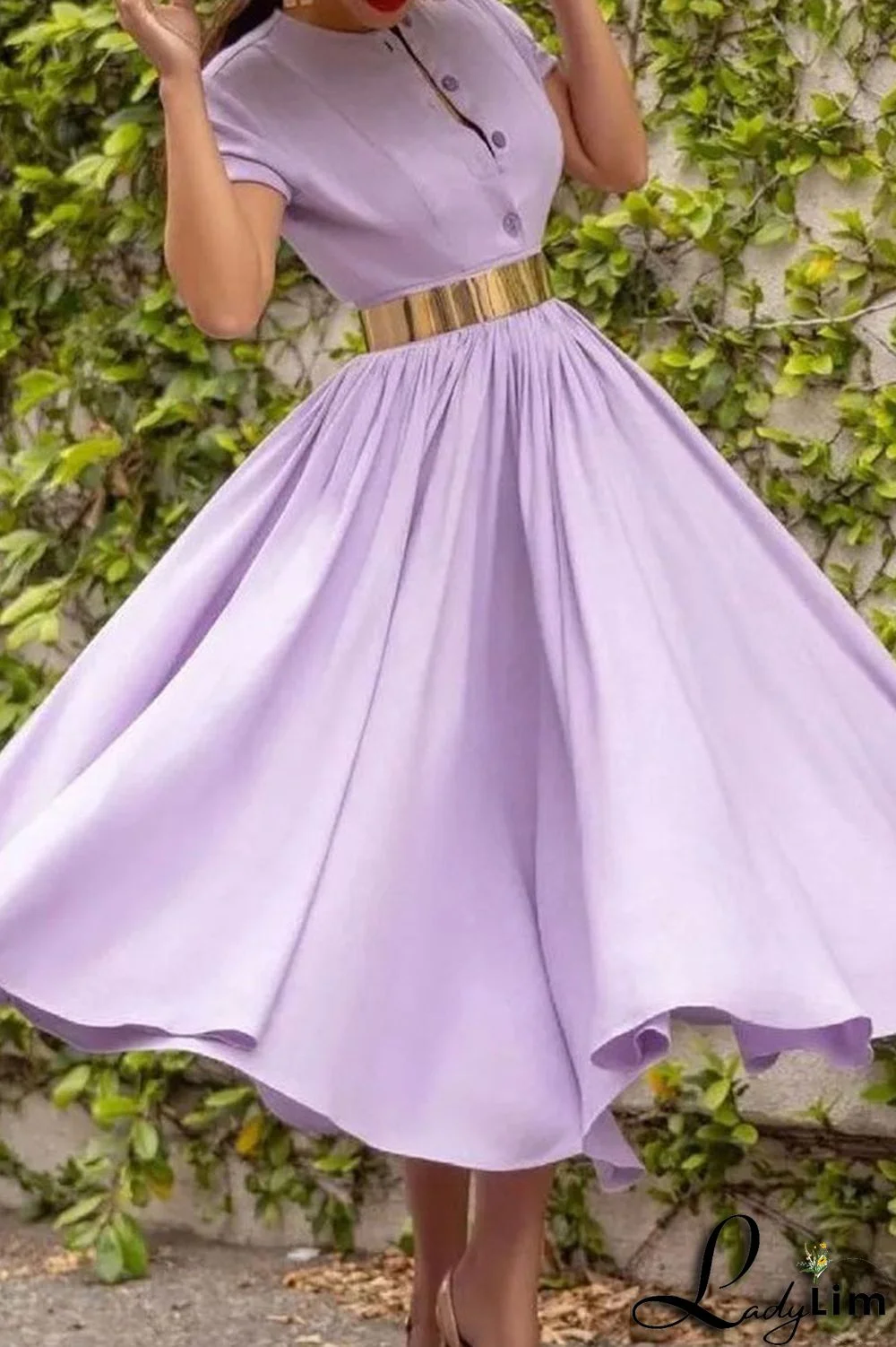 Light Purple Casual Solid Patchwork Buckle With Belt O Neck A Line Dresses(Contain The Belt)