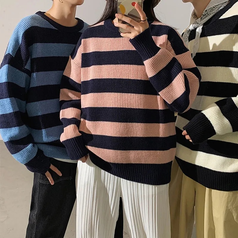 Autumn Sweater Women Pullovers Knit Casual Striped Pullovers Jumper Warm Teen Gril Streetwear Knitwear Sueters De Mujer