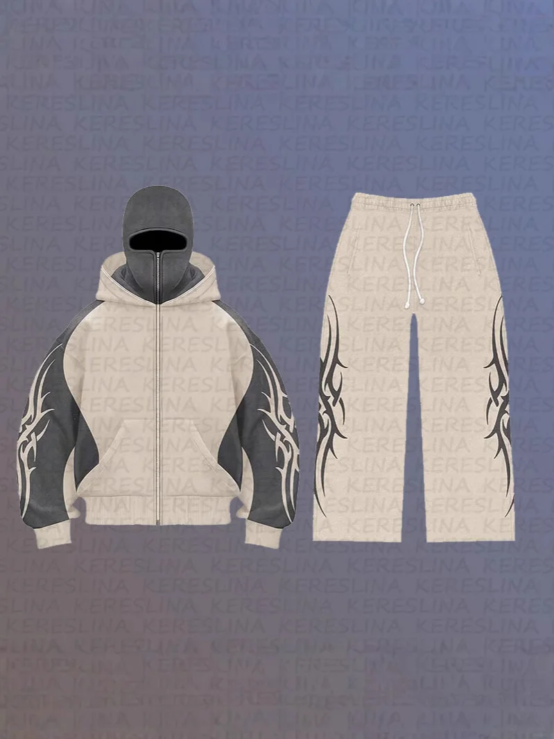 Athvotar Athvotar Street Color Double Hat Design Letter Hooded Cardigan Autumn And Winter Loose Y2K Sweater Set