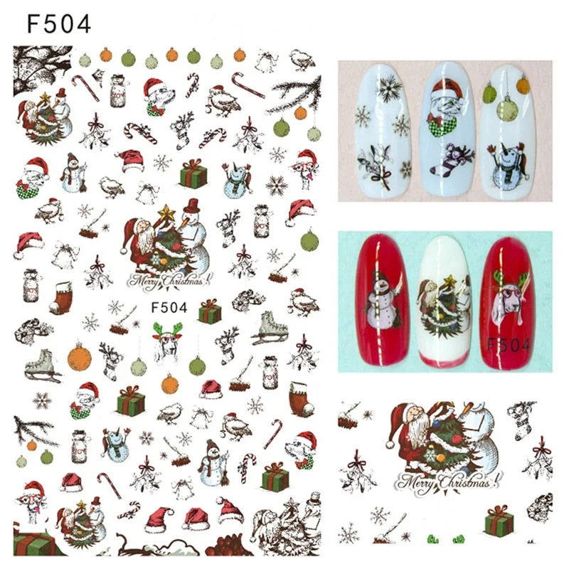 Christmas Design Nail Art Decorations Stickers Abstract Colorful Snowflake Winter Xmas Tree Sliders Nail Decals for Women-Nail Inspo