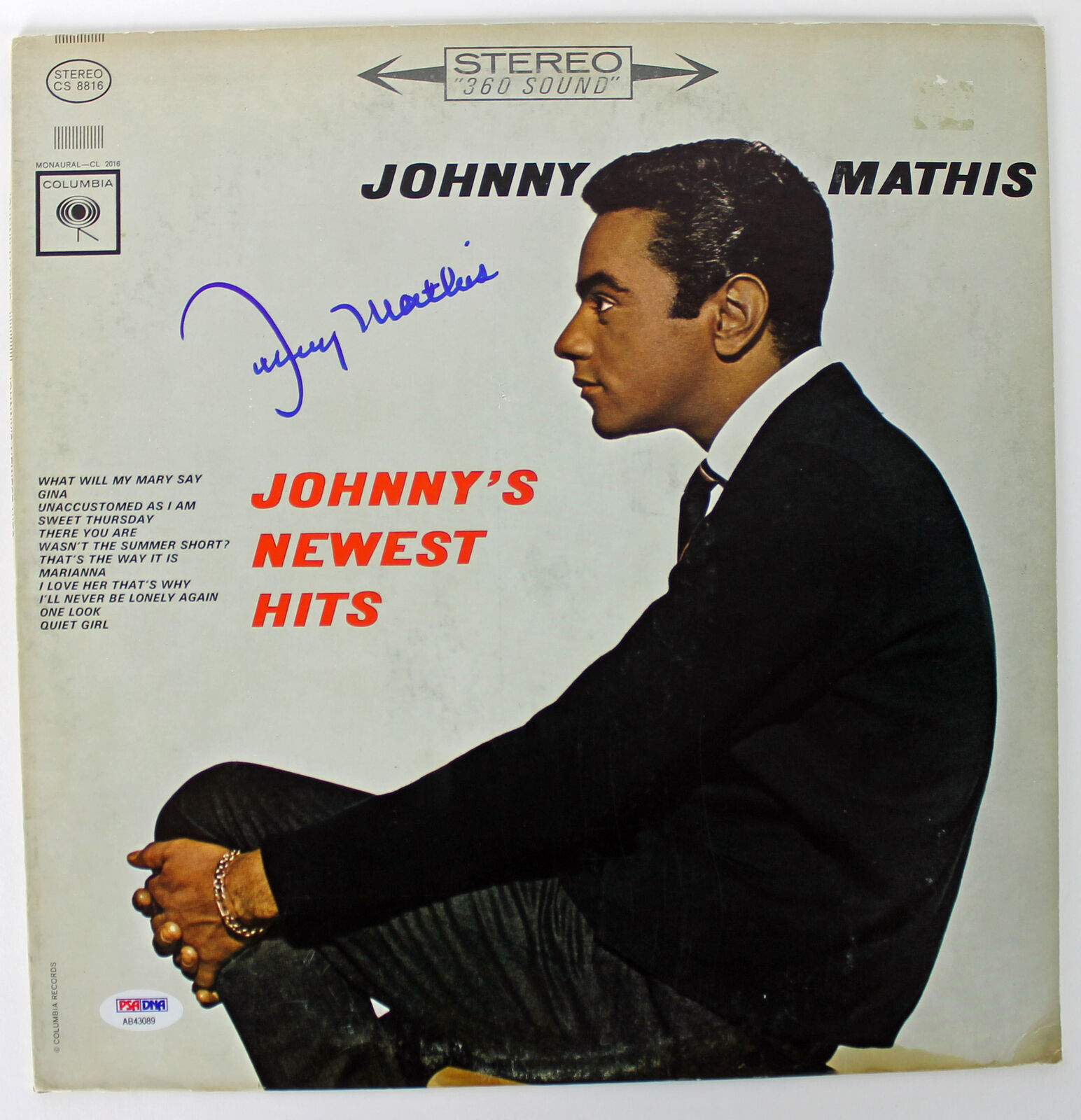 Johnny Mathis Authentic Signed Johnny's Newest Hits Album Cover PSA/DNA #AB43089