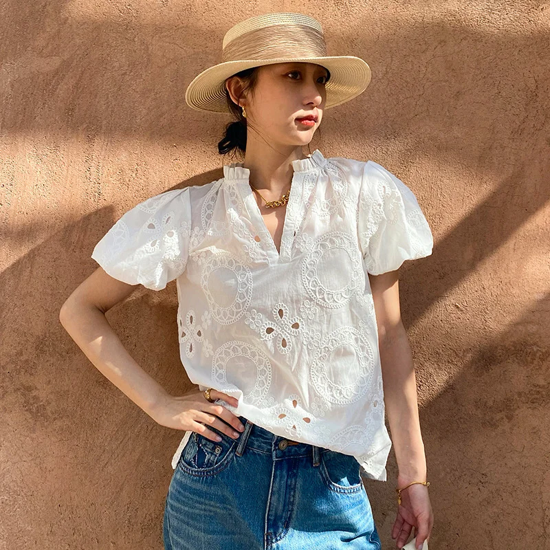 Uveng Uveng And Summer New Holiday Style French Shirt Women Design Short-Sleeved Women's Shirt Women's Clothing