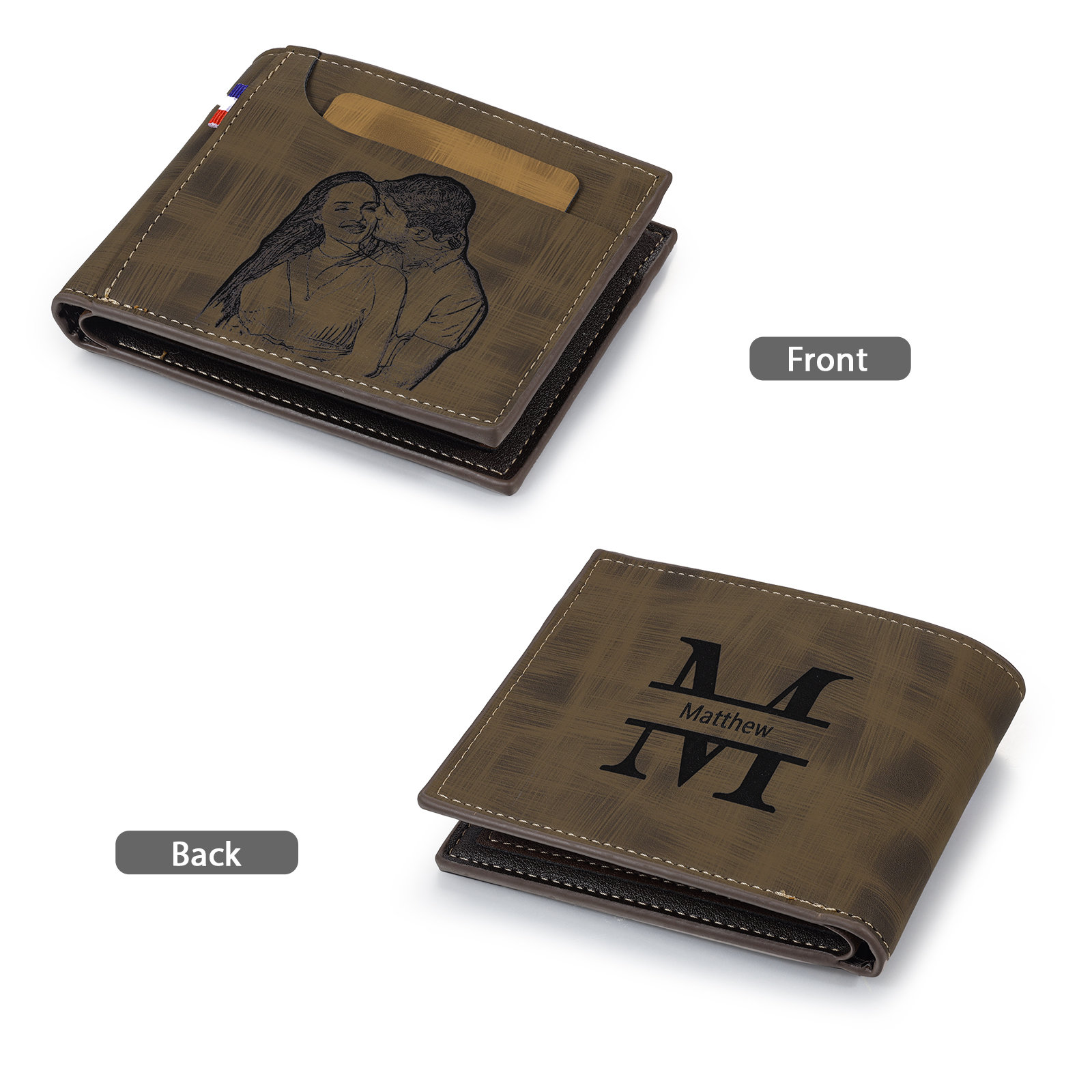 Portefeuille Classique 1 Prénom et Lettre Personnalisés avec Photo Porte-Monnaie Carte