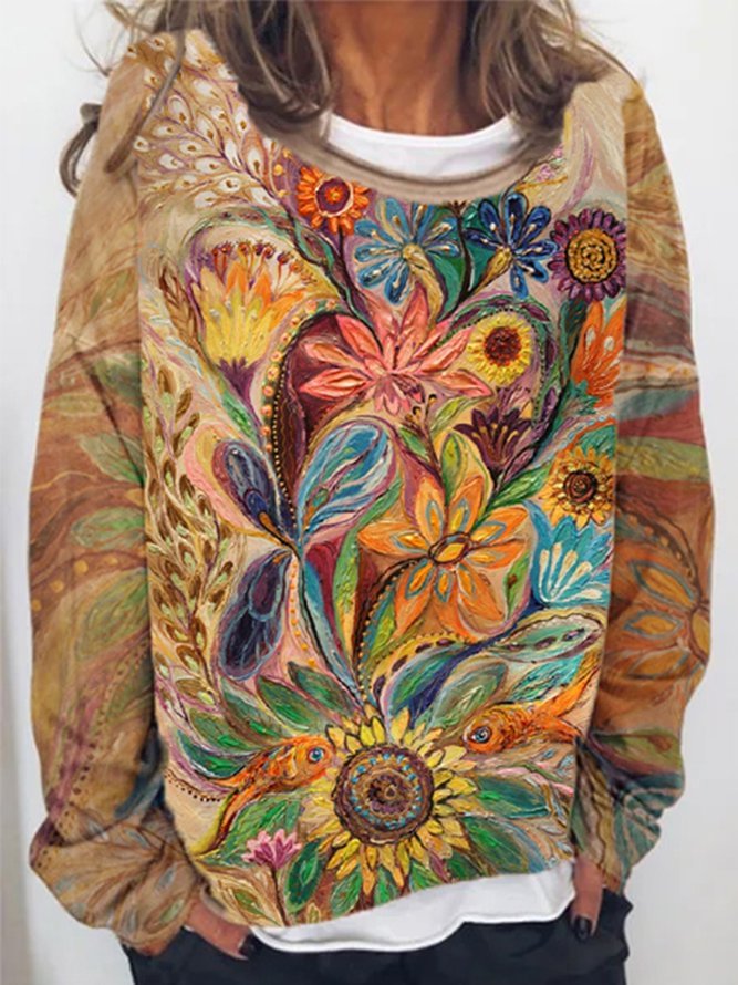 Plus Size-Wome's Floral-print Shirts & Tops