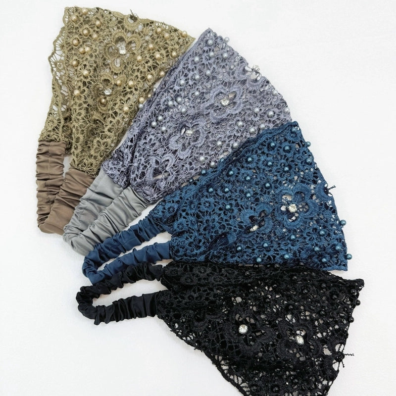 Women’s Casual Flower Cloth Hollow Out Inlay Rhinestones Pearl Hair Band