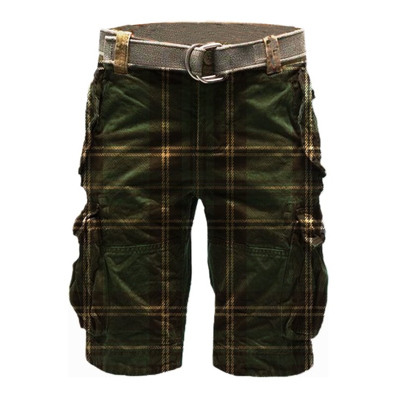 Men's Outdoor Multi Pocket Plaid Print Tactical Shorts-Compassnice®
