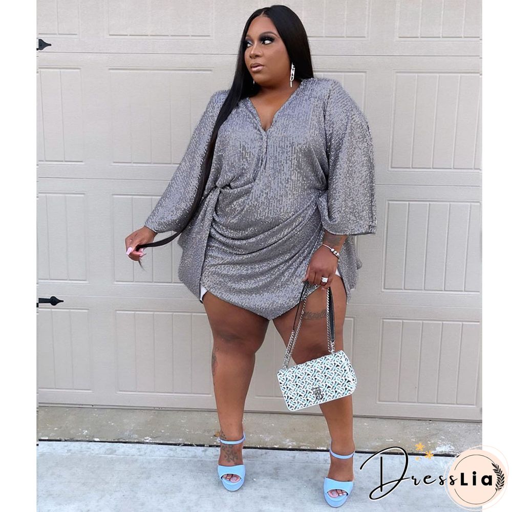 Plus Size Party Sequin Glitter Plus Size Evening Dress
