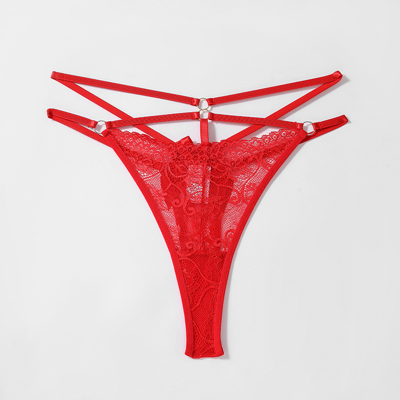 Lovingerie - Seductive Women's Floral Lace Mid Waist Thongs Bowknot Detail