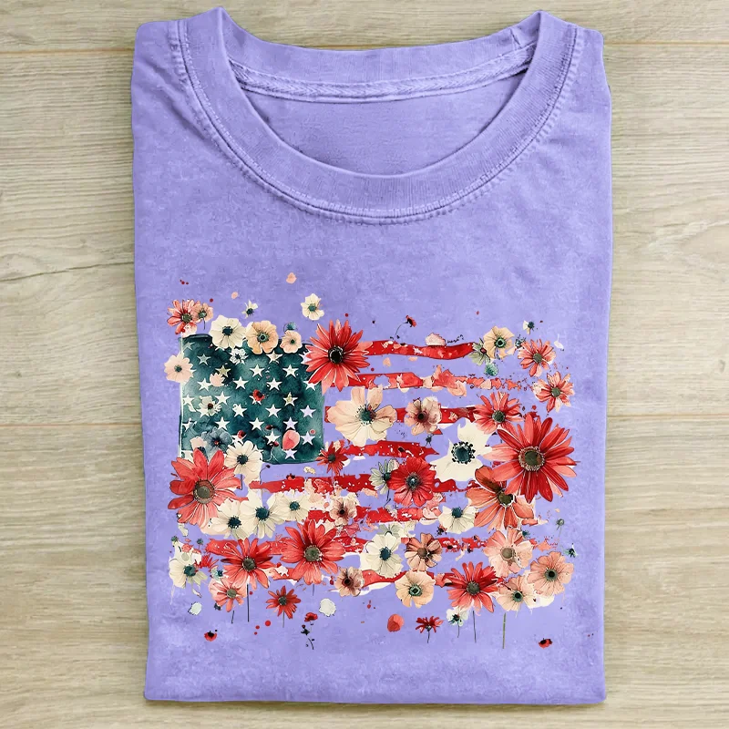 Floral American Flag 4th Of July T-shirt