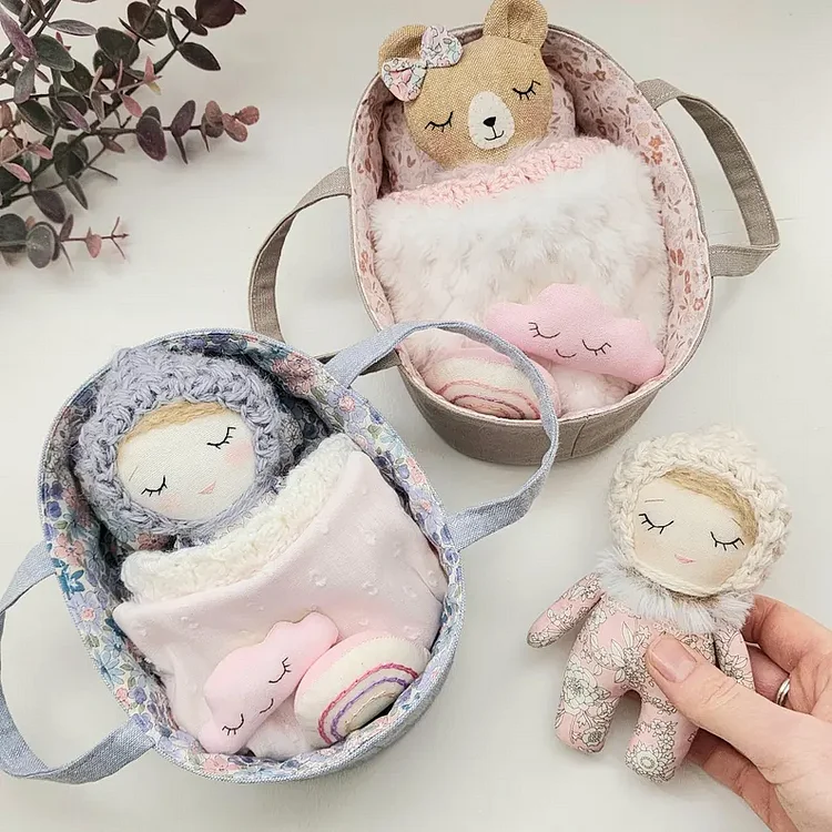 Cute Doll in Baby Cradle Sewing Template Set - With Instructions