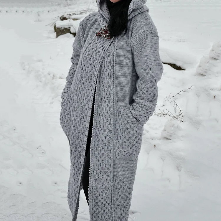 Women's Crochet Patchwork Solid Color Hooded Pocket Sweater Cardigan