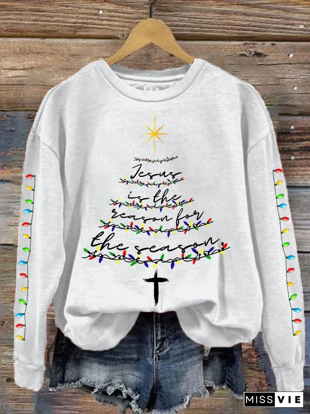 Women's Jesus Is The Reason For The Season Print Crewneck Sweatshirt