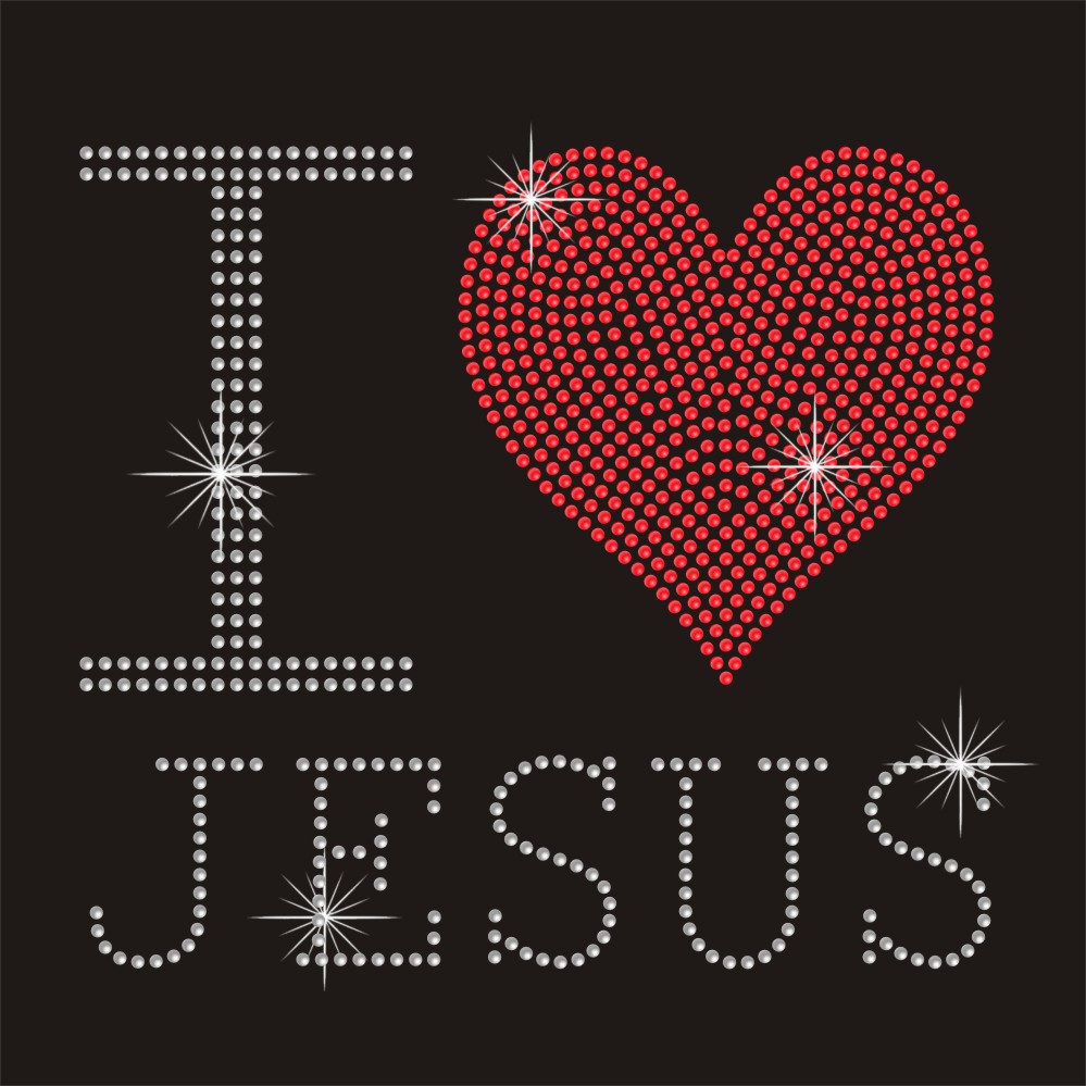 I love jesus letter design iron on rhinestone heat transfers