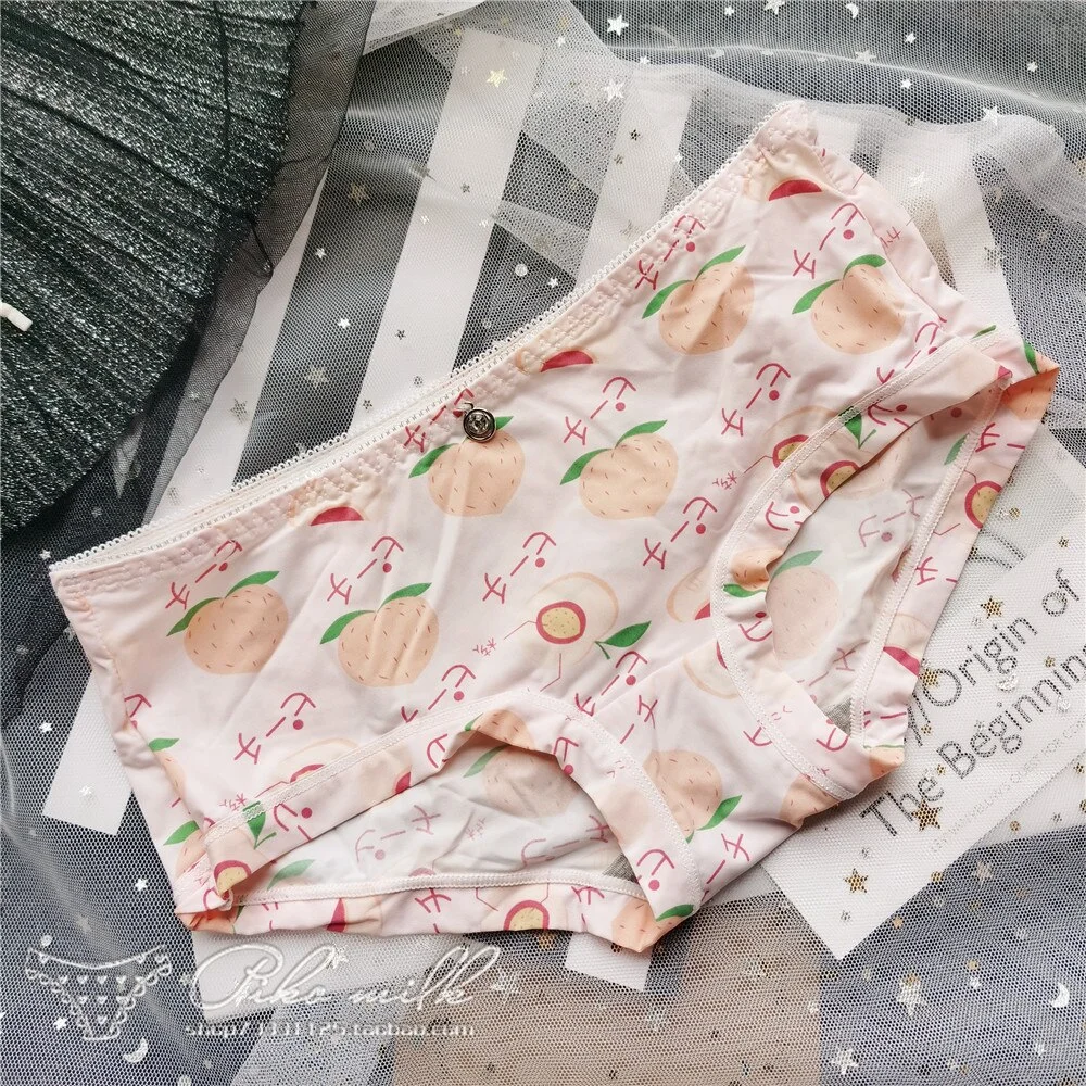 Billionm Colors Ice Silk Printing Cute Students Low Waist Cartoon Plaid Women's New Underwear Lolita Fruit Animal Fashion Panties Bow