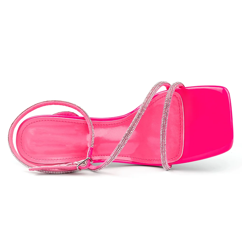 95mm/3.74 inch Women's Rhinestone High Heels Crystal Strappy Heels Square Toe Sandals for Dating Party