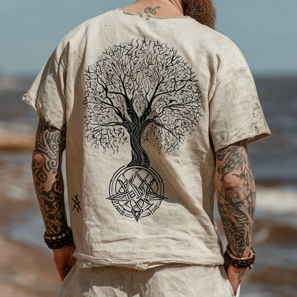 Men's Vintage Viking Distressed Linen Set – Yggdrasil & Rune Design / Rvogue / Rvogue