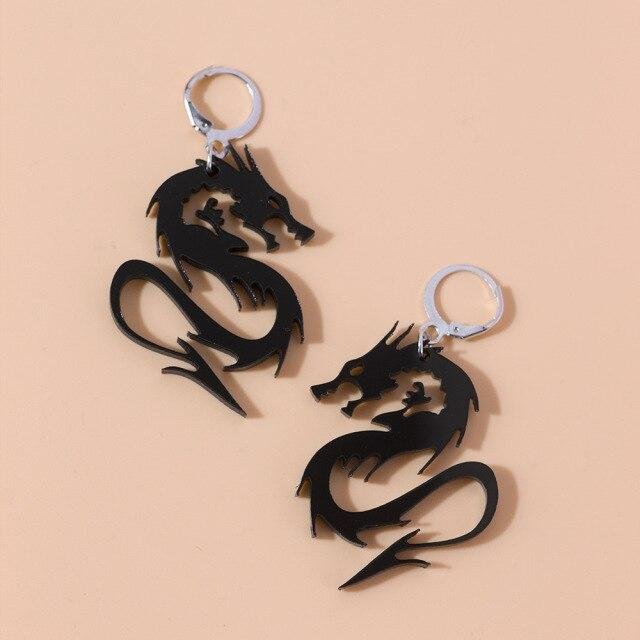 Chinese Style Mirror Surface Arcylic Dragon Earrings-Mayoulove