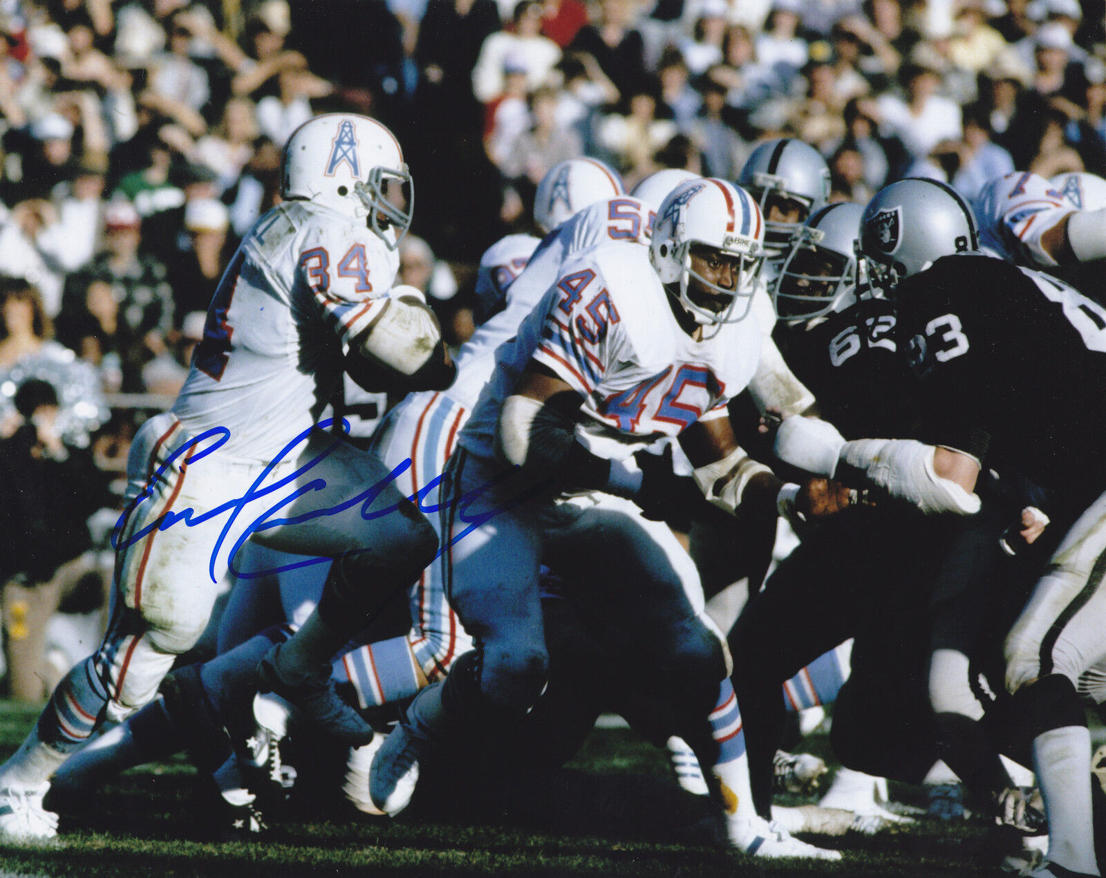 EARL CAMPBELL HOUSTON OILERS ACTION SIGNED 8x10