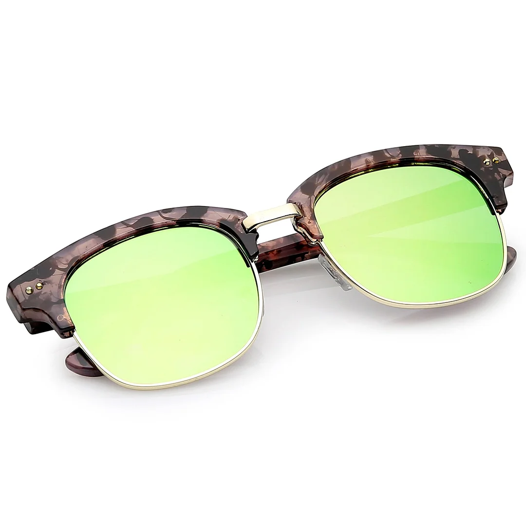 Modern Marble Print Horn Rimmed Mirrored Square Flat Lens Half Frame glasses 51mm