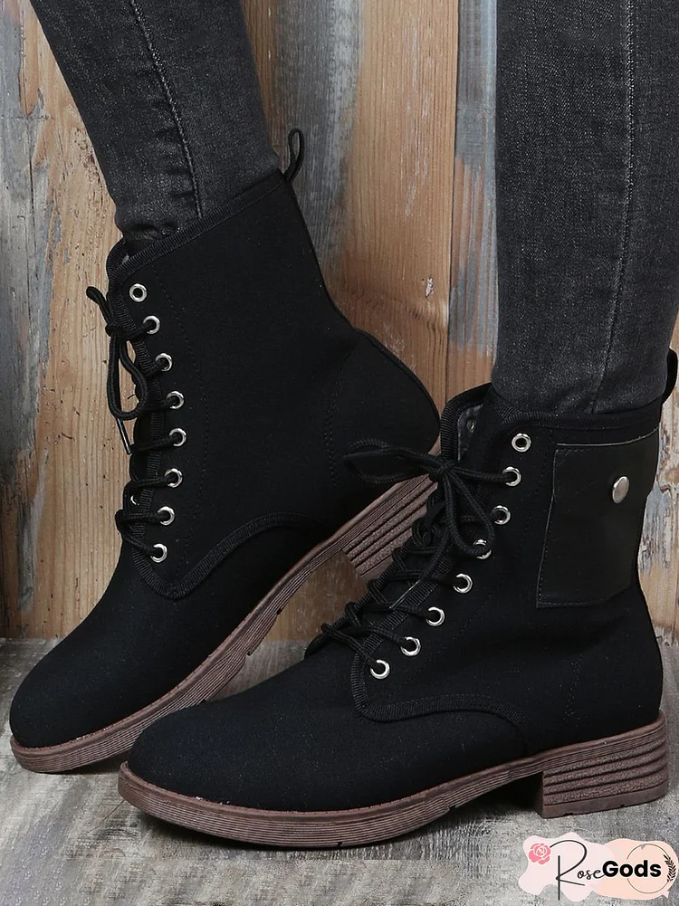 Leather Small Pocket Paneled Canvas Casual Booties