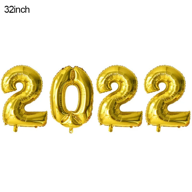 2022 Happy New Year Gold Number Foil Balloons Paper Banner Navidad New Year Eve Christmas Party Decoration Cupcake Toppers