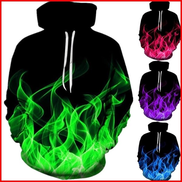 Personality 3D Flame Printed Hoodies Fashion Couple Pullover Men Casual Long Sleeve Hooded Sweater - Shop Trendy Women's Fashion | TeeYours