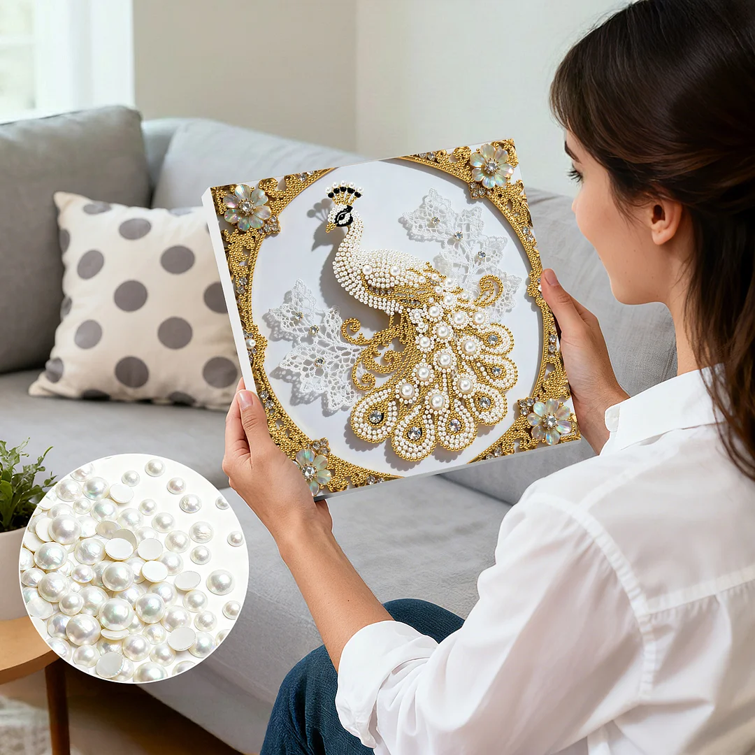 Peacock DIY Pearl Diamond Art Kit for Adults Home Decor 25x25cm With Frame