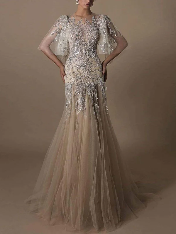 Embroidered fishtail net party women's dress