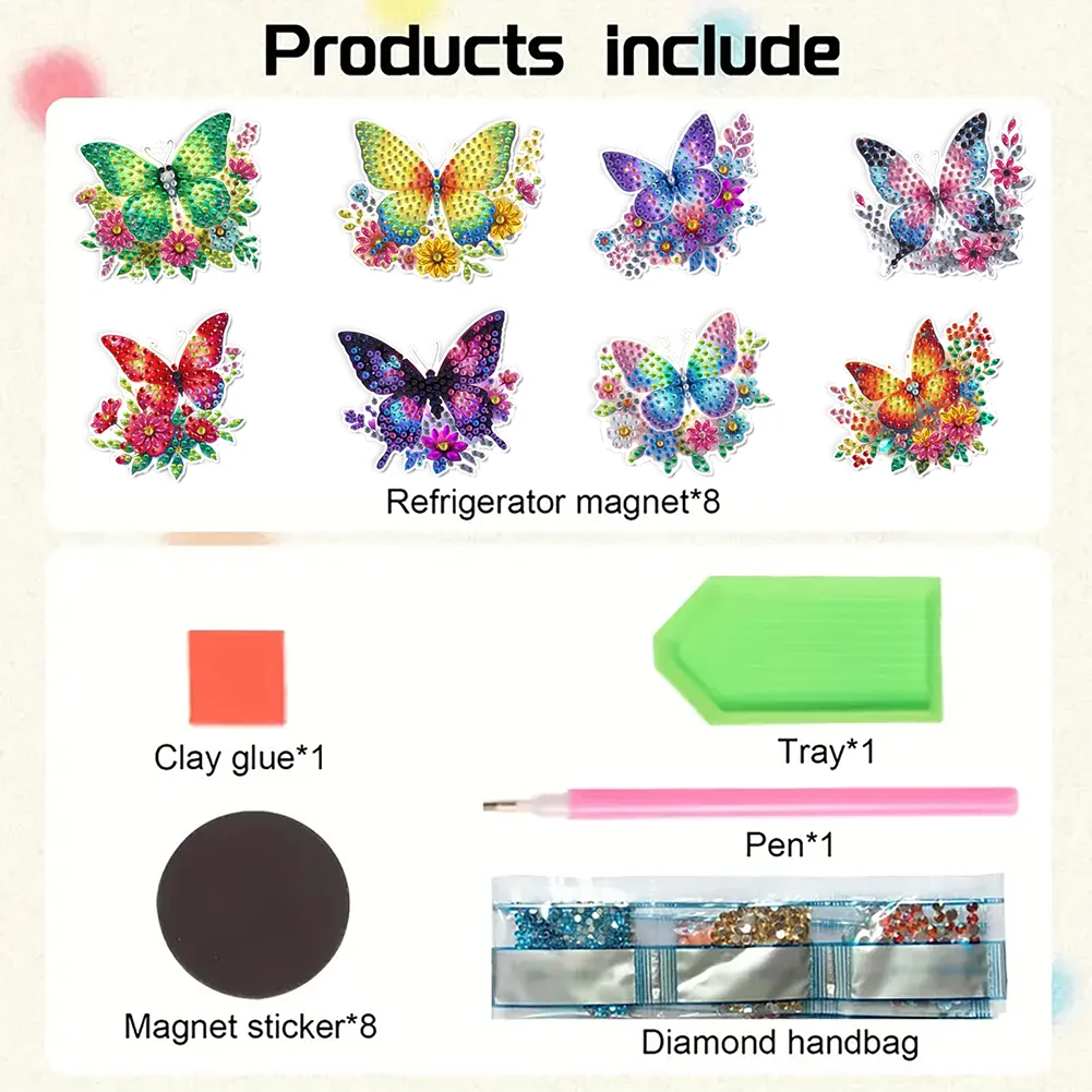 8Pcs Butterfly Special Shaped Diamond Painting Fridge Magnet Fridge Stickers