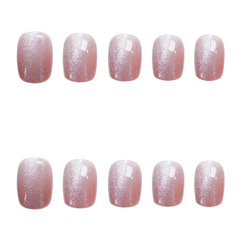 24pcs short Pink Glitter Nail Patch Cat eye False Nail Patch Acrylic artificial nails Women girl Nail DIY fake Nail Tips-Nail Inspo