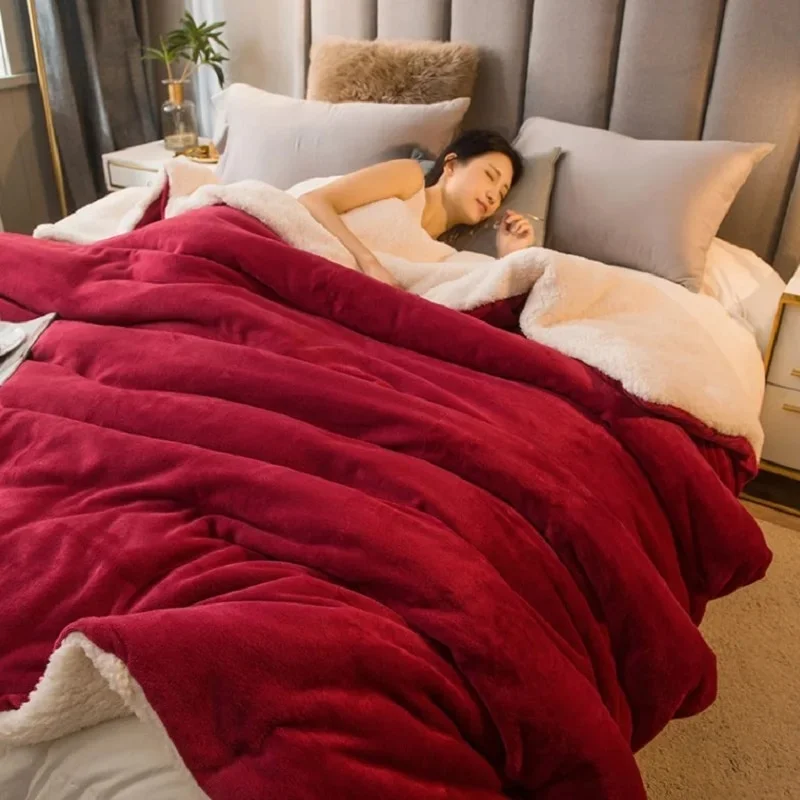 Nigikala Winter Wool Blanket Fluffy Warm Thicken Weighted Blanket For Sofa Bed Cover Solid Color Double Sided Blanket Adults Kids