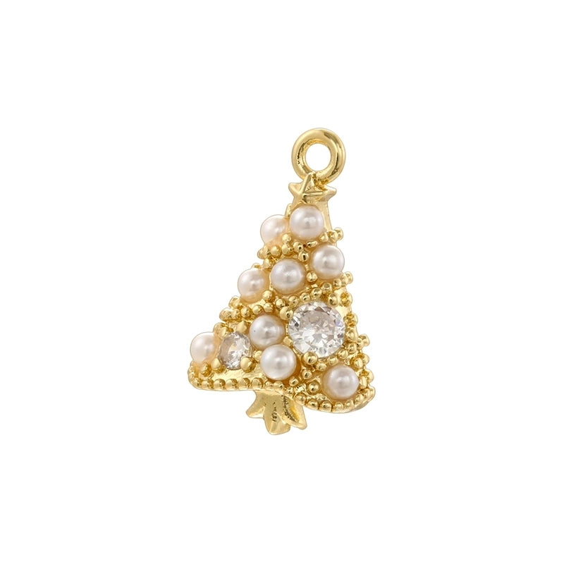 1 Piece Copper Artificial Pearls Zircon 18K Gold Plated Christmas Tree Christmas Socks Bell Pendant